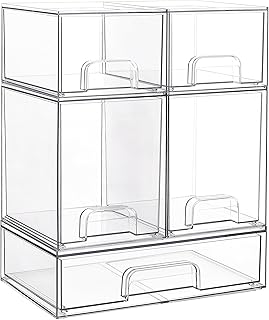 Set of 5 clear stackable storage drawers for organization