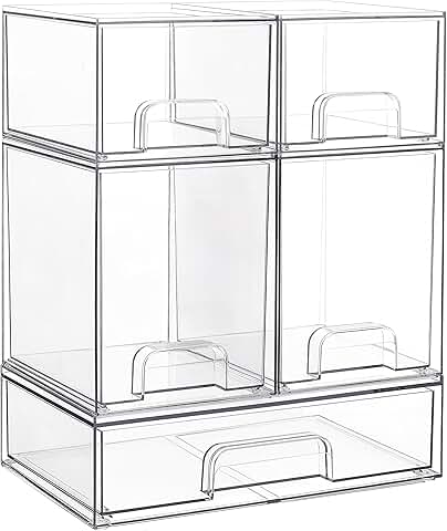 Set of 5 clear stackable storage drawers for organization