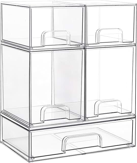 Set of 5 clear stackable storage drawers for organization