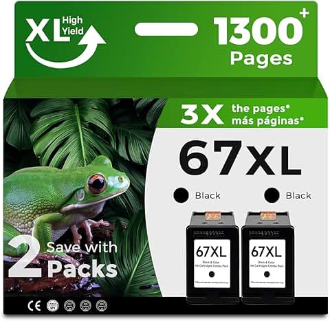 Black Ink Cartridge Replacement for HP 67, 2-Pack