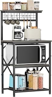Kitchen Bakers Rack with Storage and Hooks