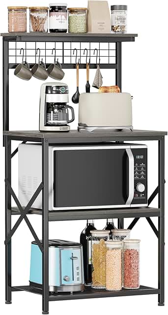 Kitchen Bakers Rack with Storage and Hooks