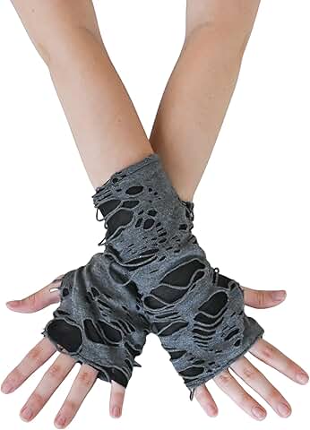 Ripped Arm Warmers - Fingerless Knitted Long Sleeve Gloves
