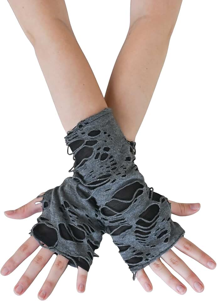 Ripped Arm Warmers - Fingerless Knitted Long Sleeve Gloves