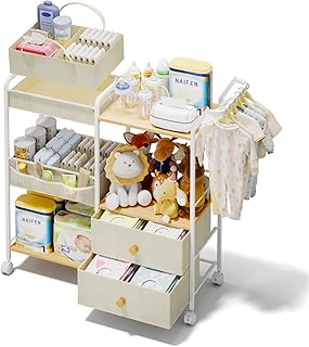 Three-tier rolling diaper organizer with hanging rack