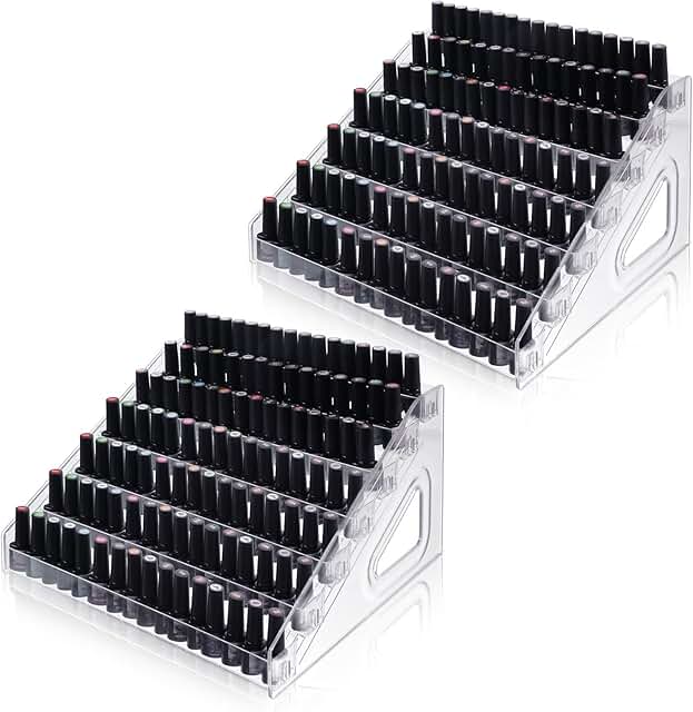 7-Tier Clear Acrylic Nail Polish and Makeup Organizer (2 Pieces)