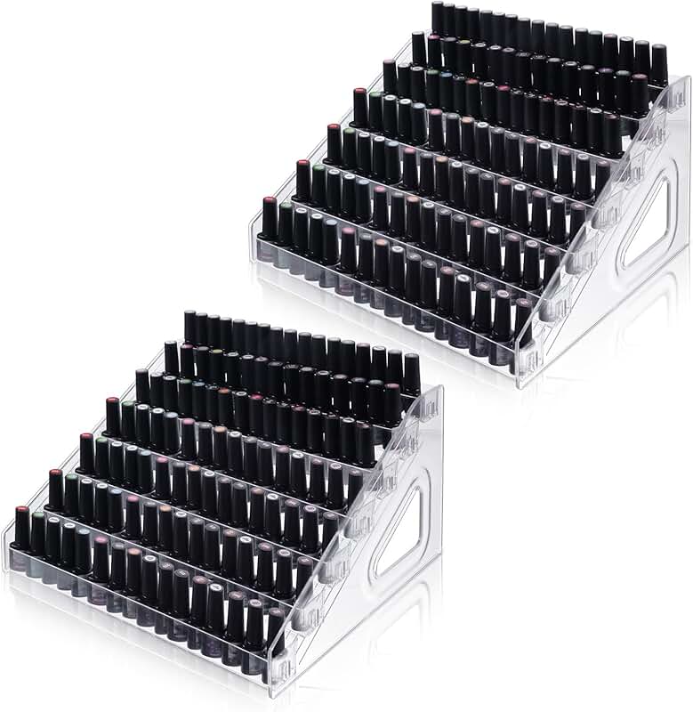 7-Tier Clear Acrylic Nail Polish and Makeup Organizer (2 Pieces)