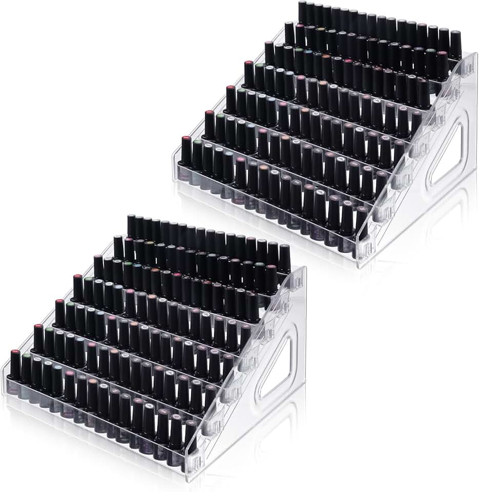 7-Tier Clear Acrylic Nail Polish and Makeup Organizer (2 Pieces)