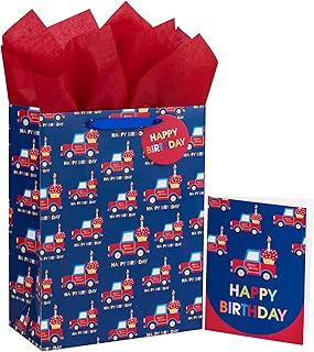 Large Car-Themed Birthday Gift Bags with Card and Tissue
