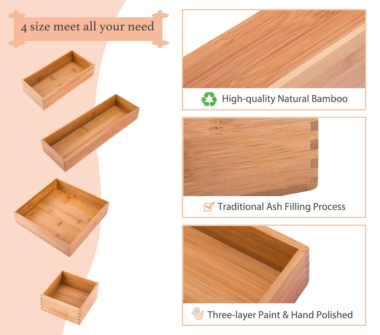 Bamboo Office and Makeup Organizer Box 8x4 inches