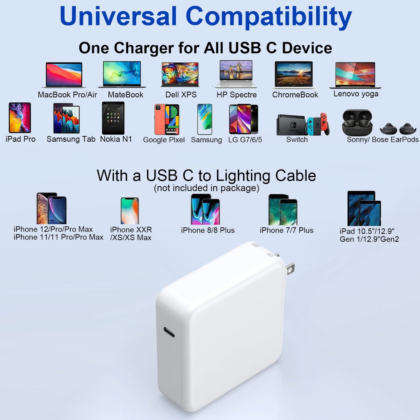 Mac Book Pro Charger - 110W USB C Charger Power Adapter for MacBook Pro 13, 14, 15, 16 Inch, MacBook Air 13 Inch 2021/2020/2019/2018, iPad Pro and All USB C Device, Included 6.6ft USB-C to C Cable