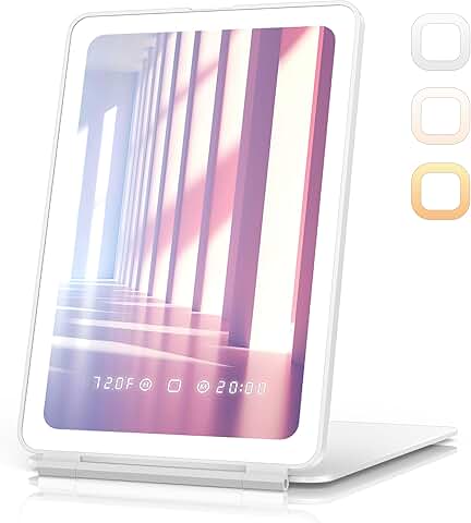 Portable Lighted Travel Makeup Mirror with Time and Temperature