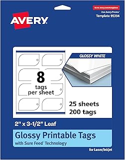 Printable Leaf Tags, Glossy White, 2x3.5 inches, 200 sheets