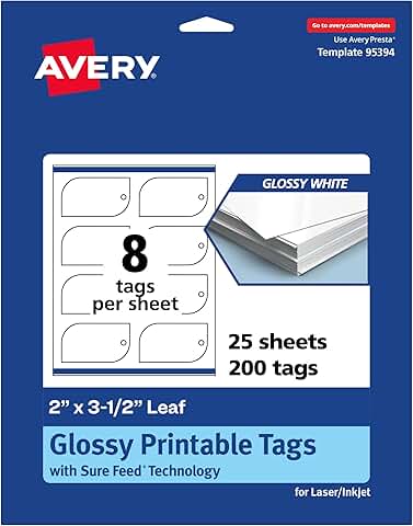 Printable Leaf Tags, Glossy White, 2x3.5 inches, 200 sheets