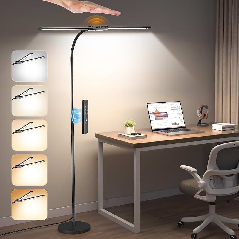 Dual Head LED Floor Lamp with Gesture Switch and Remote