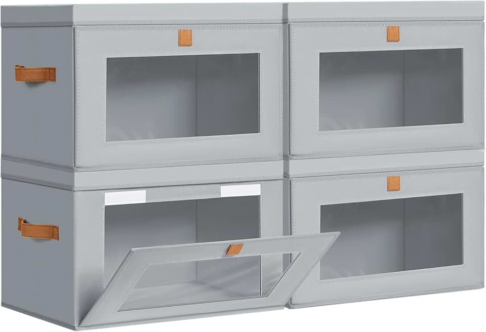 Four Large Collapsible Fabric Storage Bins with Handles