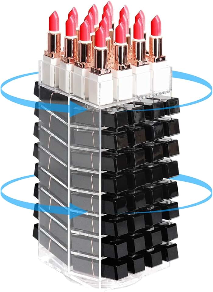 360° Rotating Clear Acrylic Lipstick Organizer with 80 Compartments
