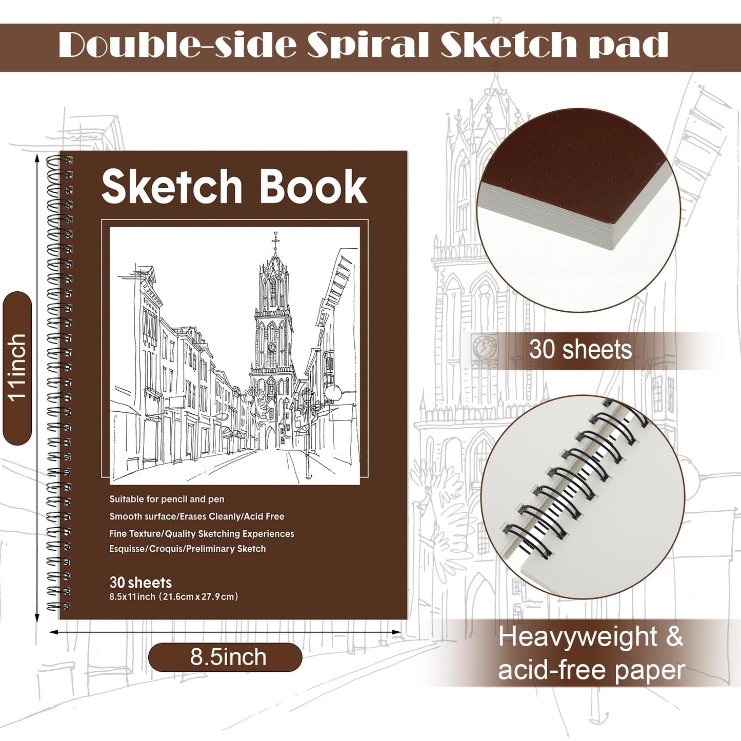 12 Pcs Sketch Books 11 x 8.5 Inches 30 Sheets