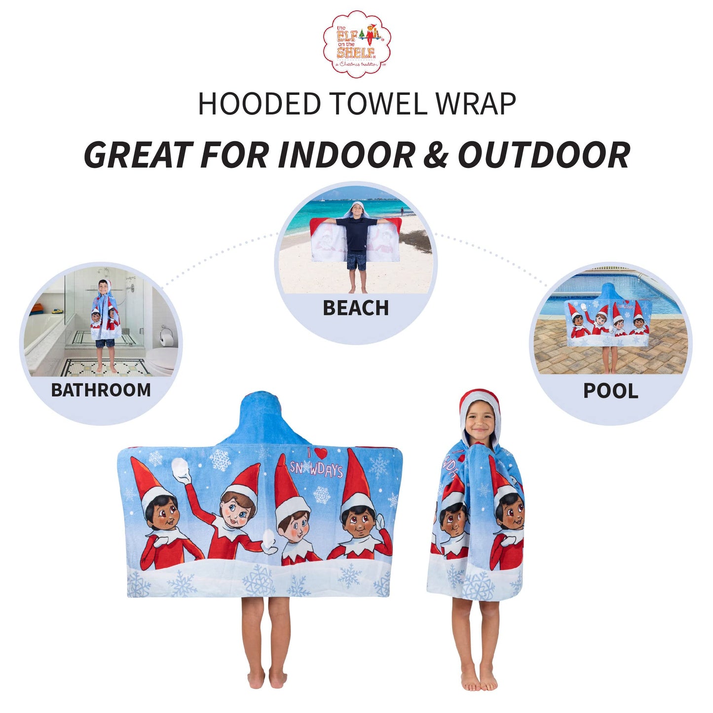 Elf On The Shelf Holiday Ki Pool/Beach Soft Cotton Terry Hooded Towel Wrap, 24 in x 50 in