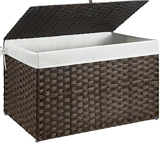 Large Wicker Storage Basket with Lid and Handles