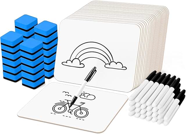 Set of 26 Double-Sided Dry Erase Boards with Erasers and Markers