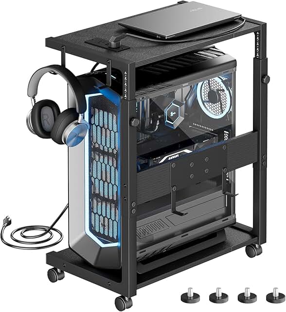 Adjustable Computer Tower Stand with Charging Station