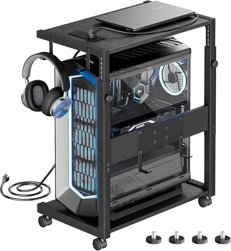 Adjustable Computer Tower Stand with Charging Station