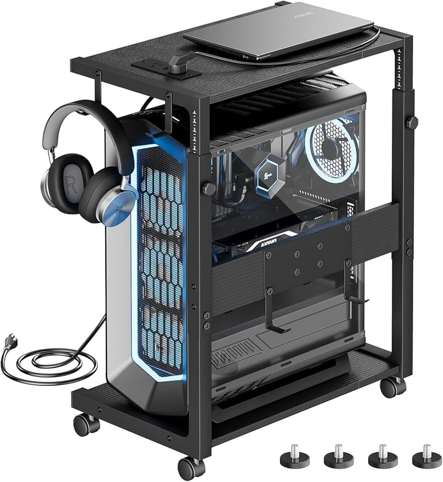 Adjustable Computer Tower Stand with Charging Station
