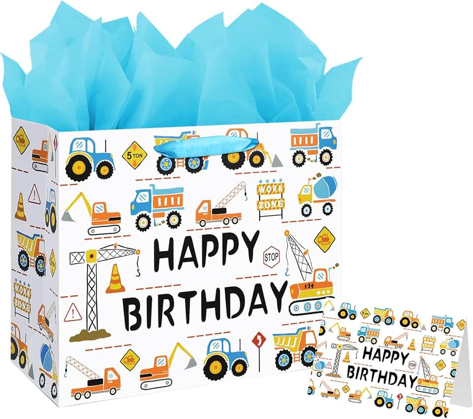 Large 13-inch Happy Birthday Gift Bag for Baby Boy