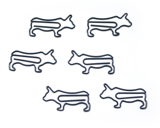Cow-shaped paper clips in tin box, 100 pieces