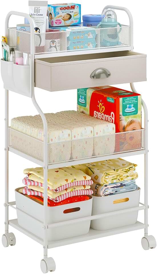 Three-Tier Baby Diaper Caddy with Drawer and Dividers