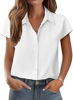 Women's V-Neck Button-Down Cap Sleeve Blouse