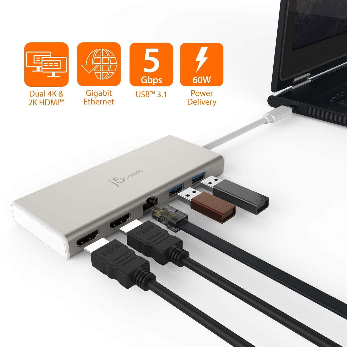 USB-C Mini Dock- Type C Hub with 2X 4K HDMI, 2X USB 3.0, Ethernet, Power Delivery 2.0