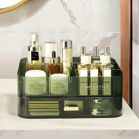 Large Makeup Organizer with Stackable Drawers in Green
