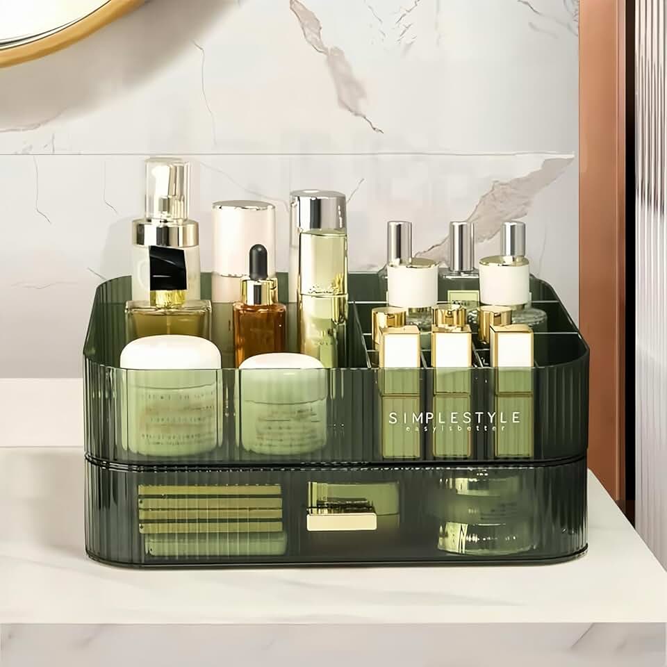 Large Makeup Organizer with Stackable Drawers in Green