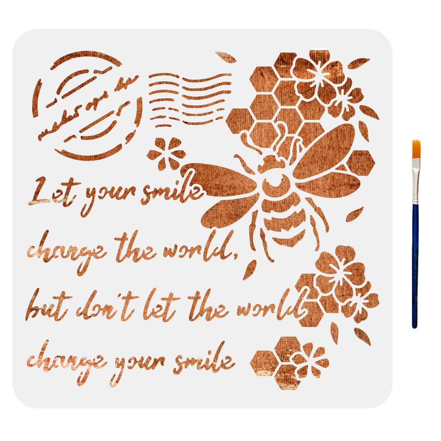 Vintage Bee Stamp Template 11.8x11.8in with Paint Brush