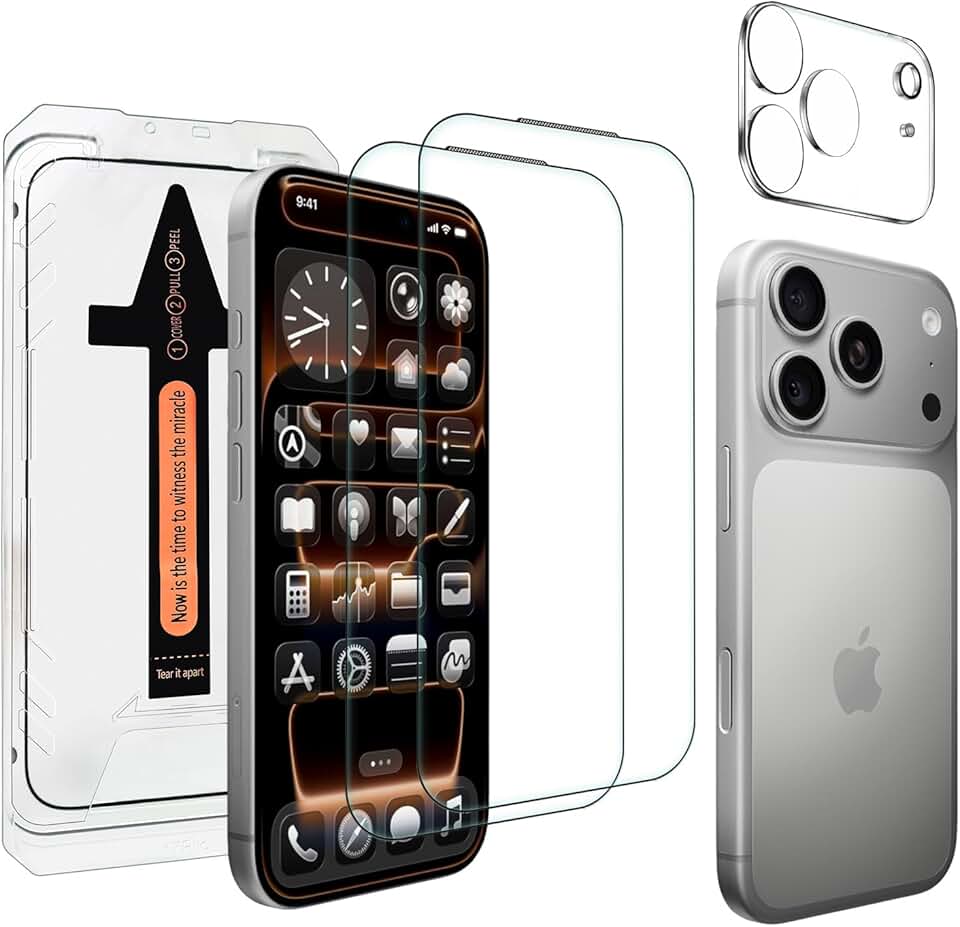 Three Full Coverage Tempered Glass Screen Protectors for iPhone 17 Pro