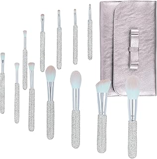12 Handmade Bling Crystal Makeup Brushes in White