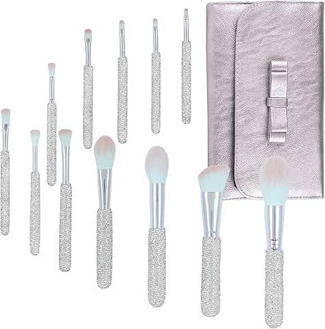12 Handmade Bling Crystal Makeup Brushes in White