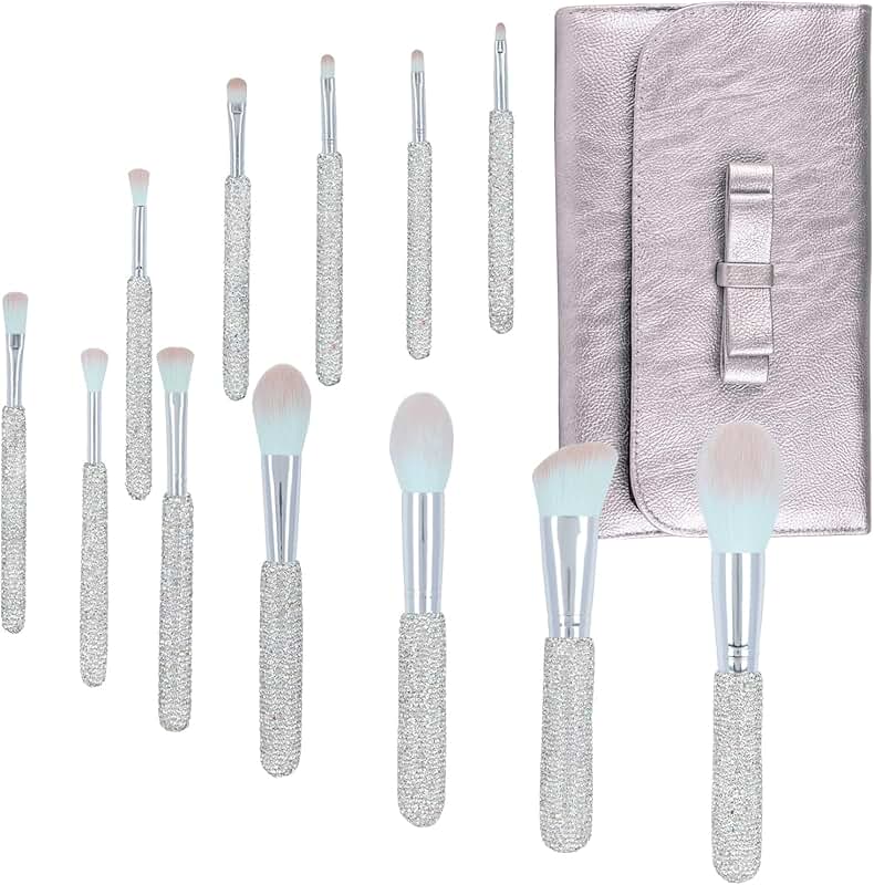 12 Handmade Bling Crystal Makeup Brushes in White