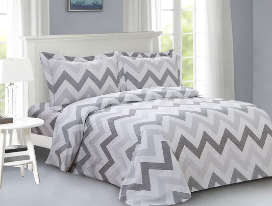 French Triangle Chevron Trail Pattern, Ultra Soft and Breathable 200 Thread-Count Cotton Percale, Grey, Twin 39-inch, 6 Piece Duvet Set, Bedding Duvet Cover Set for Two Beds
