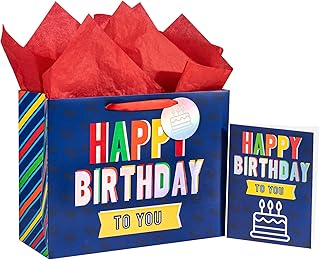 Colorful 13-inch Happy Birthday Gift Bag with Card and Tissue