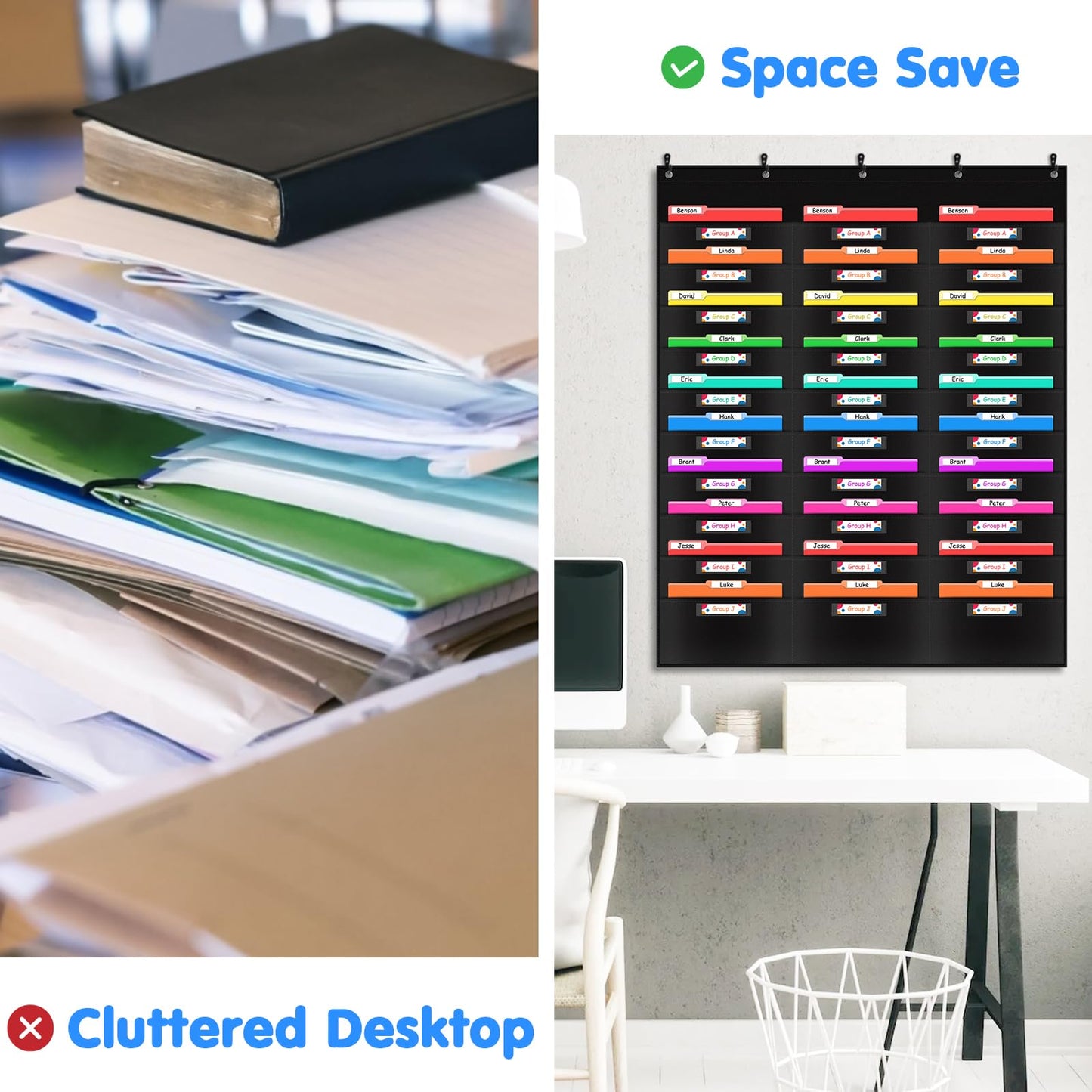 Classroom Mail Center with 30 Pockets and Hangers