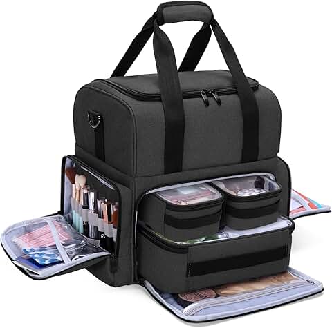Large 2-Layer Travel Makeup Bag with Removable Pouches