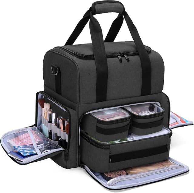 Large 2-Layer Travel Makeup Bag with Removable Pouches