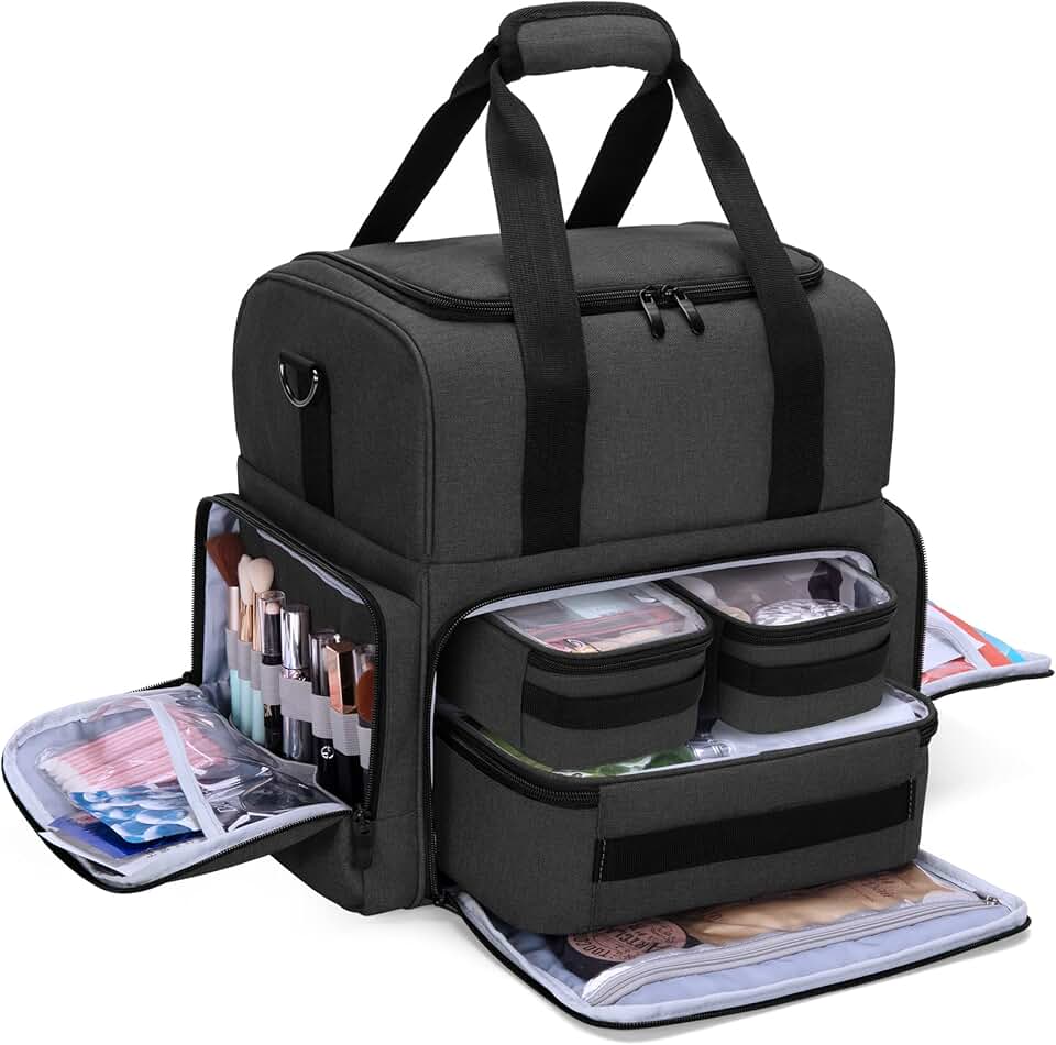 Large 2-Layer Travel Makeup Bag with Removable Pouches