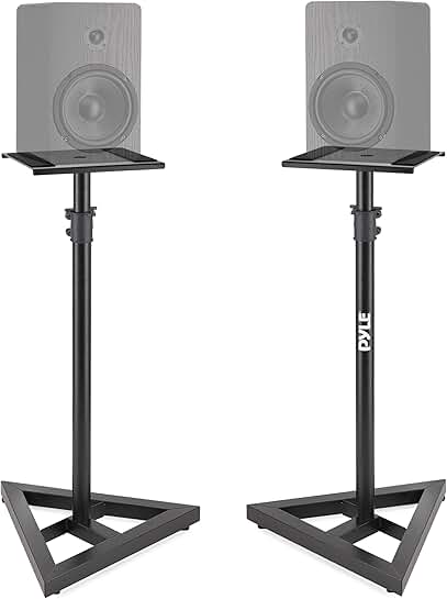 Pair of Adjustable Speaker Stands with Heavy Duty Base
