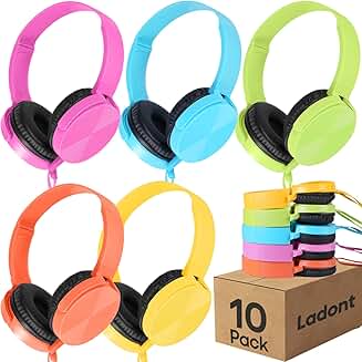 10 Pack Kids Wired Classroom Headphones in Multiple Colors