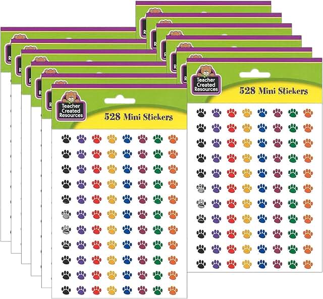 Colorful Paw Print Mini Stickers, 528 Pack