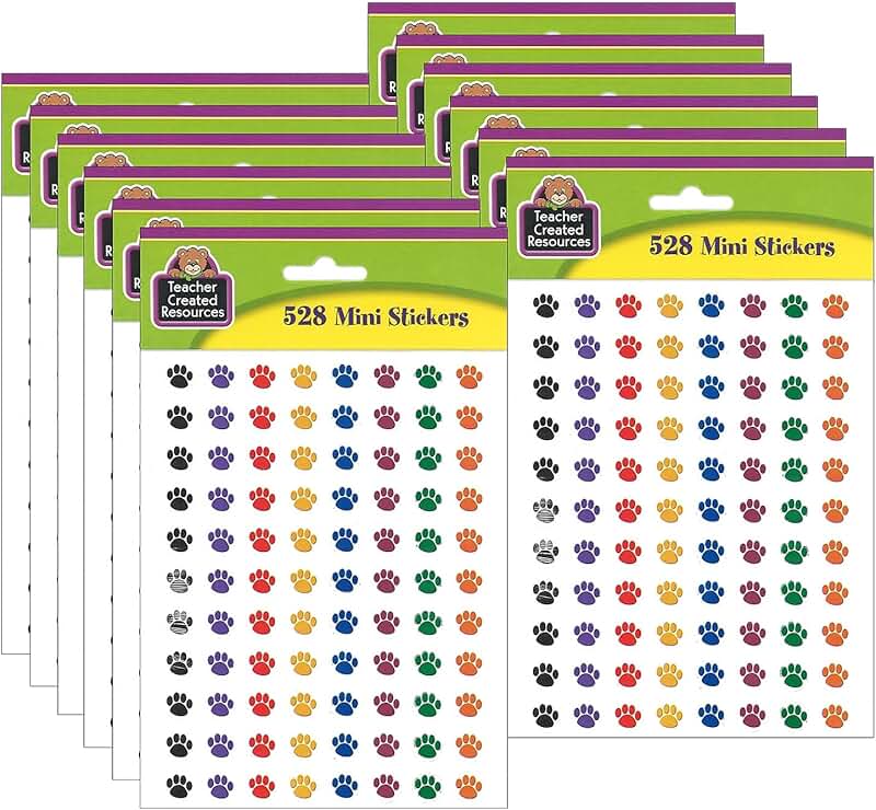 Colorful Paw Print Mini Stickers, 528 Pack